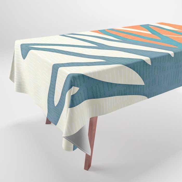Mid Century Nature Print / Teal And Orange Tablecloth