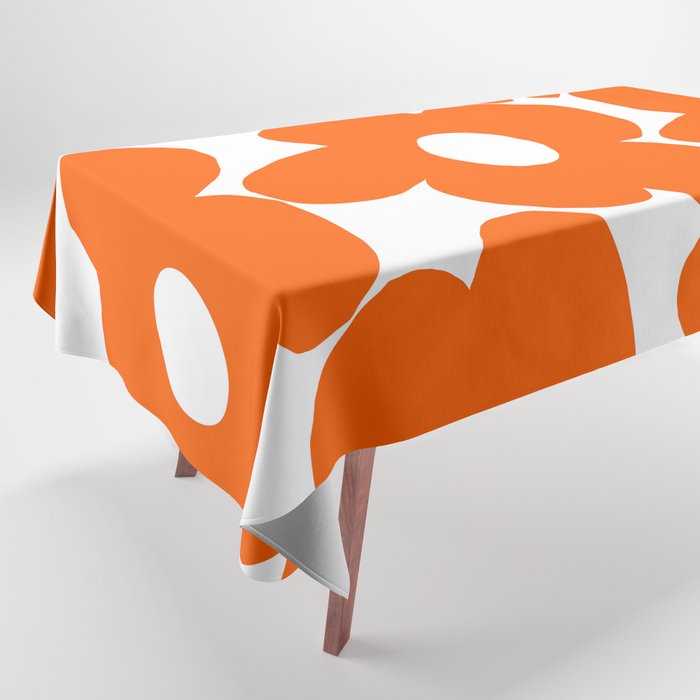 Orange Retro Flowers White Background #Decor #Homestorie #Buyart Tablecloth
