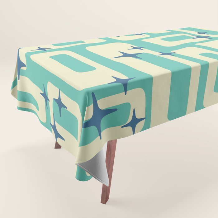Retro Mid Century Modern Abstract Pattern 576 Turquoise Blue Tablecloth