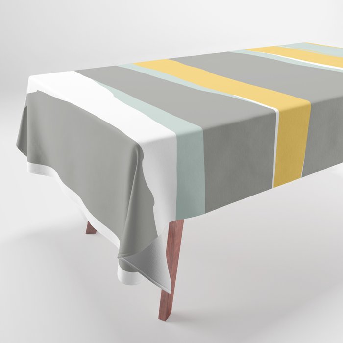 Stripe Abstract, Sun And Beach, Yellow, Pale, Aqua Blue And Gray Tablecloth