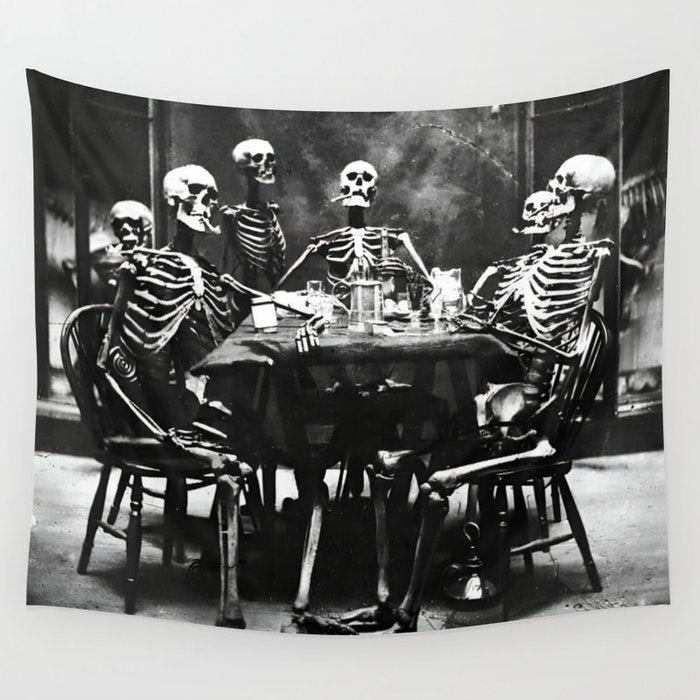 Six Skeletons Smoking Vintage Black And White Photograph / Photography Poster Wall Tapestry