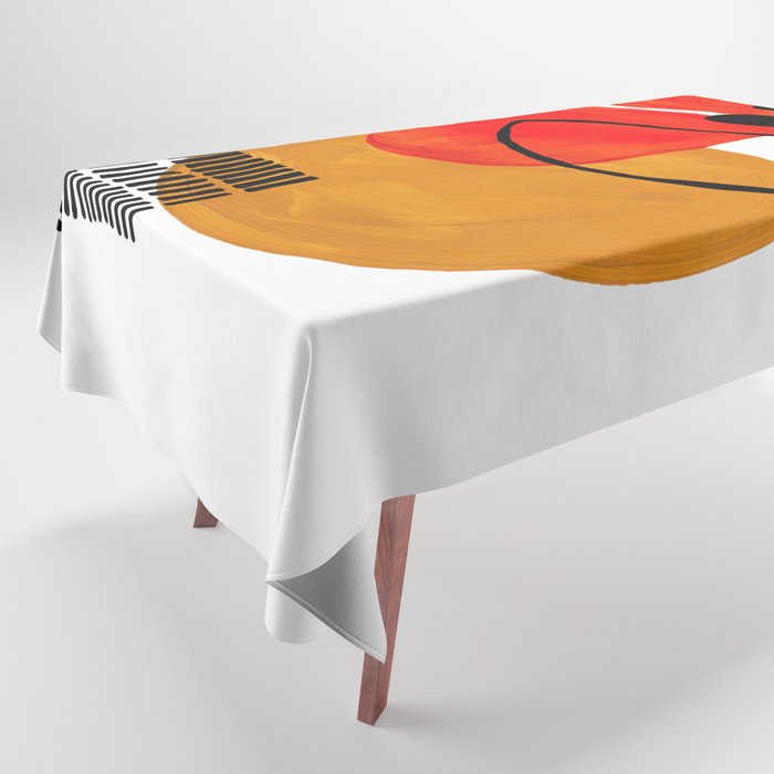 Mid Century Modern Abstract Vintage Pop Art Space Age Pattern Orange Yellow Black Orbit Accent Tablecloth