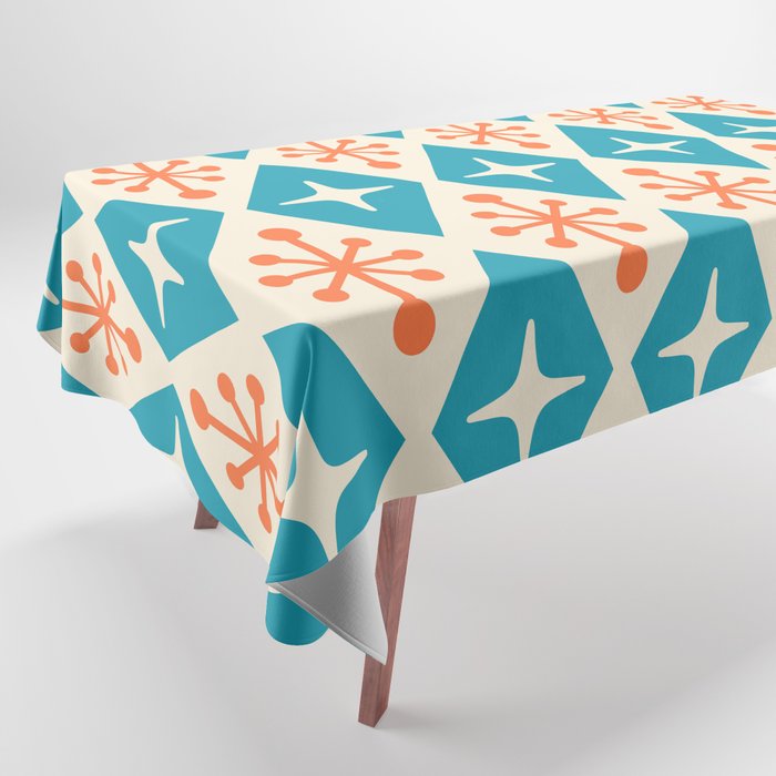 Mid Century Modern Atomic Age Googie Pattern 107 Turquoise And Orange Tablecloth