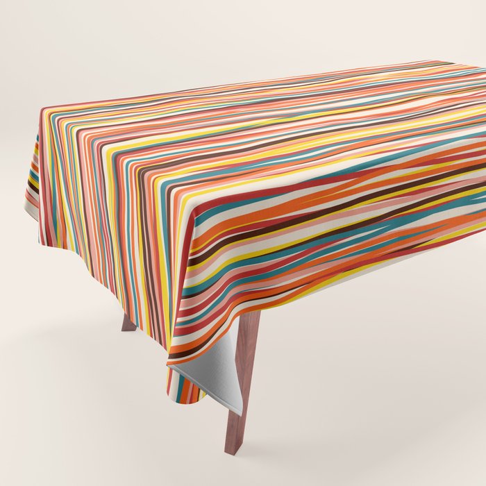 Bright Colorful Lines - Classic Abstract Minimal Retro Summer Style Stripes Tablecloth