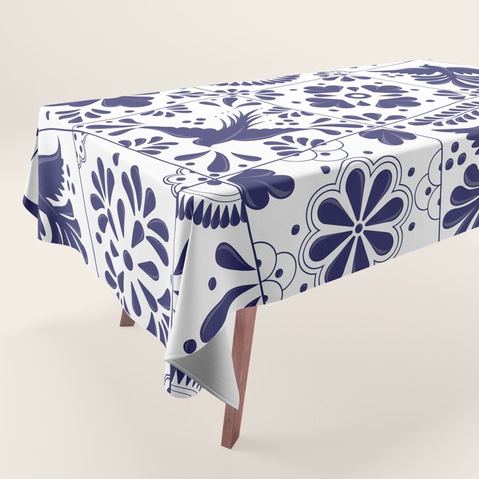 Mexican Talavera Blue Tiles Pattern By Akbaly Tablecloth