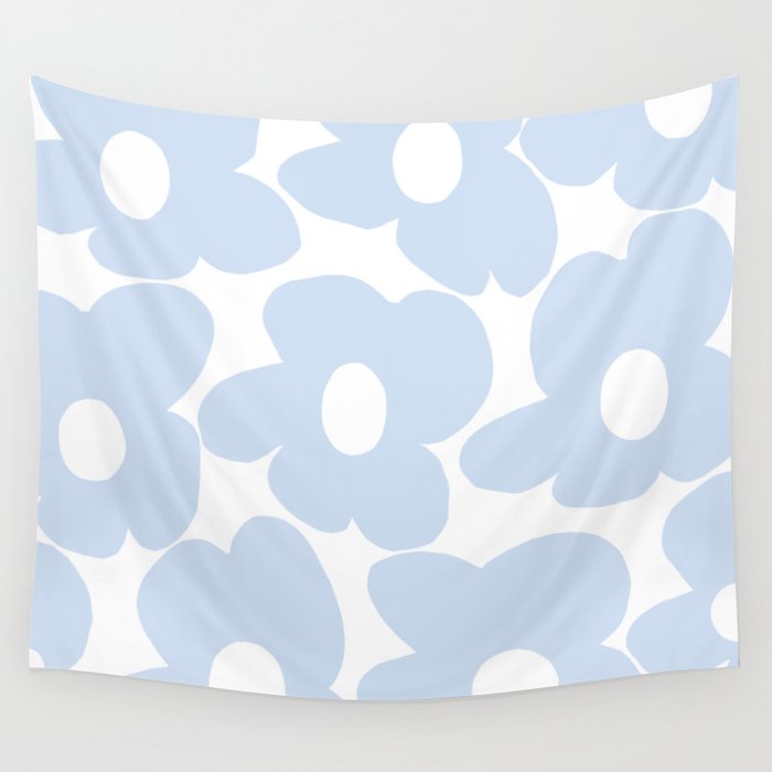 Large Baby Blue Retro Flowers White Background #Decor #Homestorie #Buyart Wall Tapestry