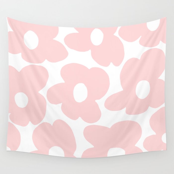 Large Baby Pink Retro Flowers On White Background #Decor #Homestorie #Buyart Wall Tapestry