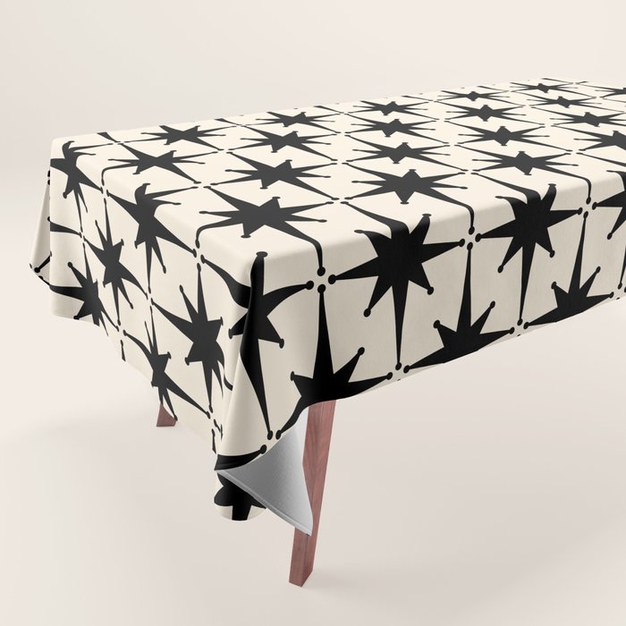 Midcentury Modern Atomic Age Starburst Pattern In Black And Almond Cream Tablecloth