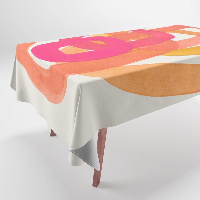 Funky Retro 70'S Style Pattern Orange Pink Greindent Striped Circles Mid Century Colorful Pop Art Tablecloth