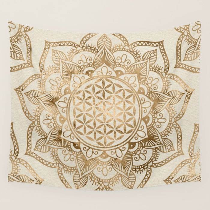 Flower Of Life In Lotus - Pastel Golds And Canvas Wall Tapestry