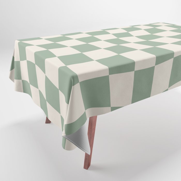Sage Green Wavy Checkered Pattern Tablecloth
