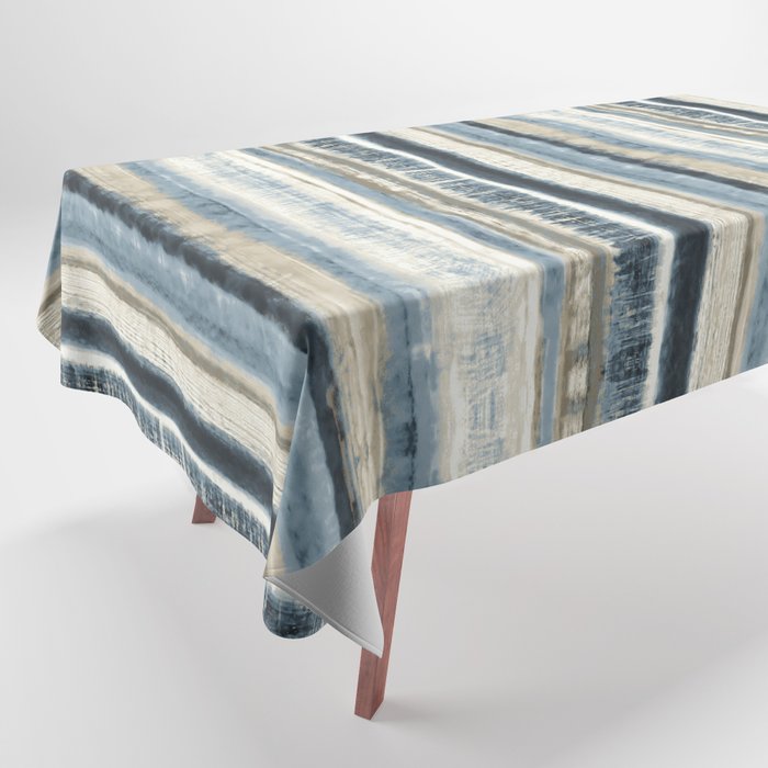 Distressed Blue And White Watercolor Stripe Tablecloth
