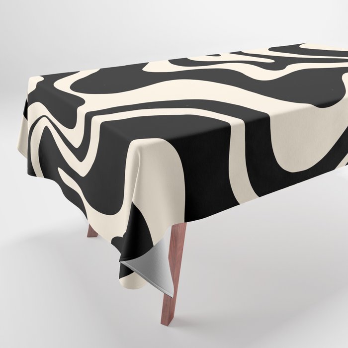 Retro Liquid Swirl Abstract Pattern 3 In Black And Almond Cream Tablecloth
