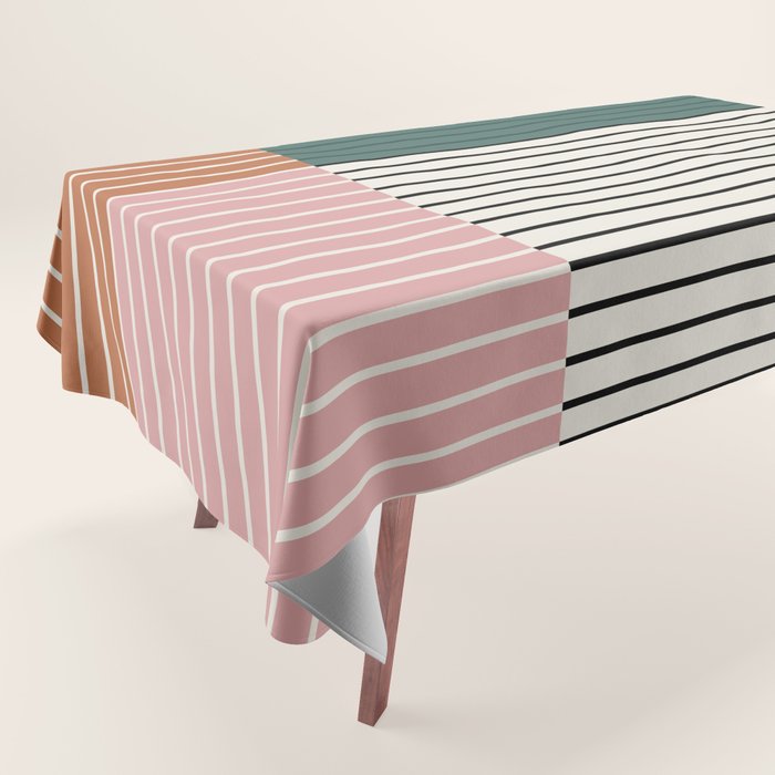 Color Block Line Abstract V Colorful Retro Tablecloth