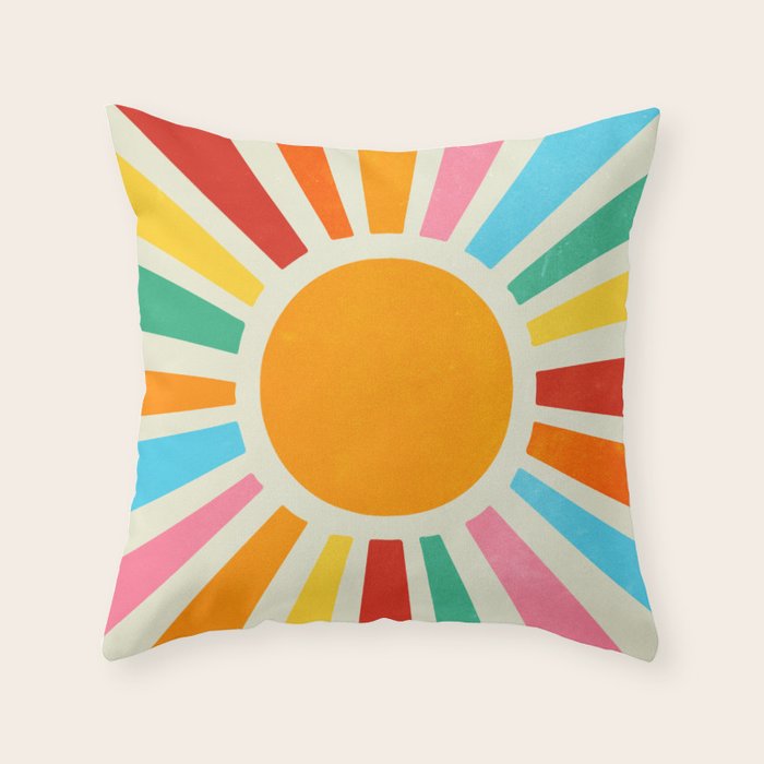 Retro Sunrise: Rainbow Edition Throw Pillow