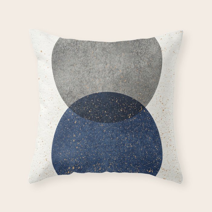 Circle Abstract - Grey Navy Texture Throw Pillow