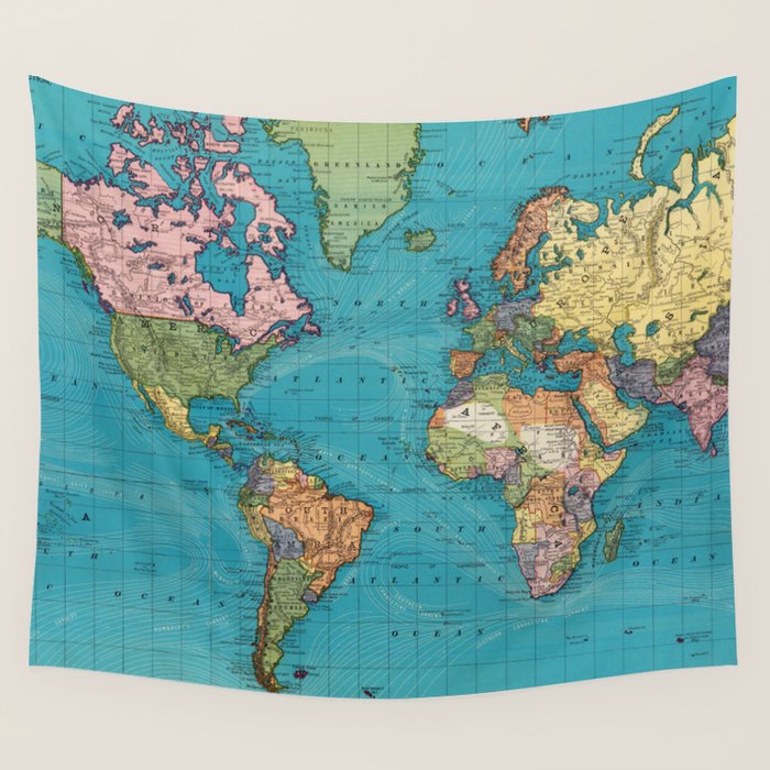 Vintage Map Of The World (1897) Wall Tapestry