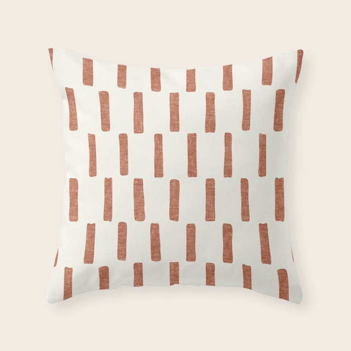 Block Print Dash - Terra Cotta Throw Pillow