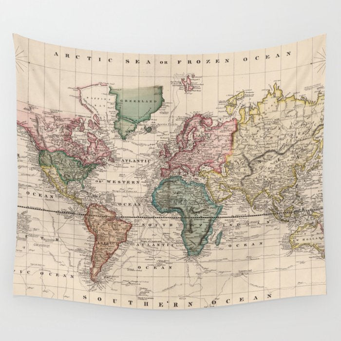 Vintage Map Of The World (1833) Wall Tapestry