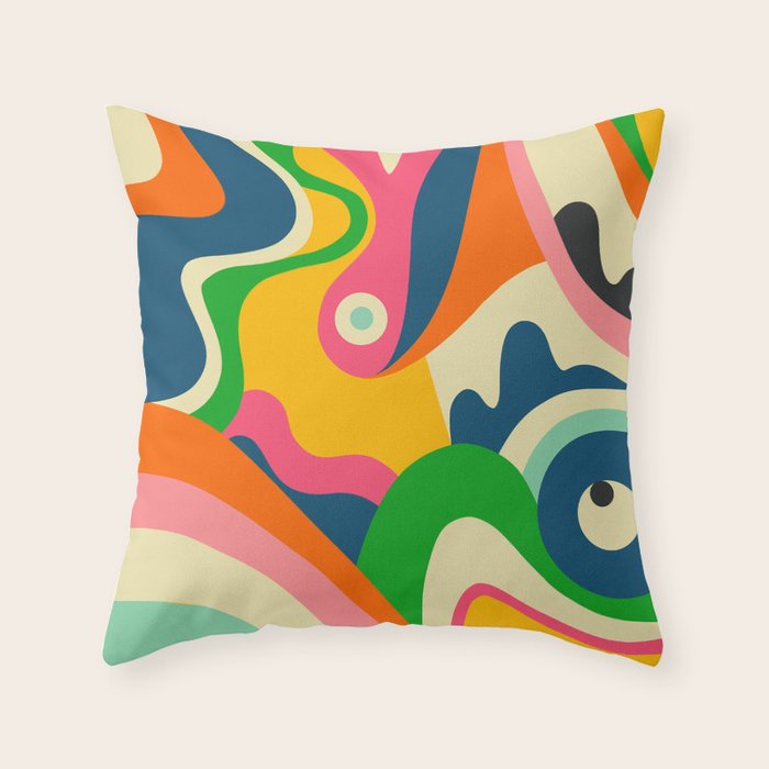 Colorful Mid Century Abstract  Throw Pillow