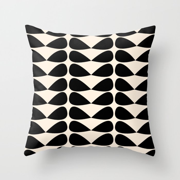 Mod Leaves Mid Century Modern Abstract Pattern In Black And Almond Cream Throw Pillow