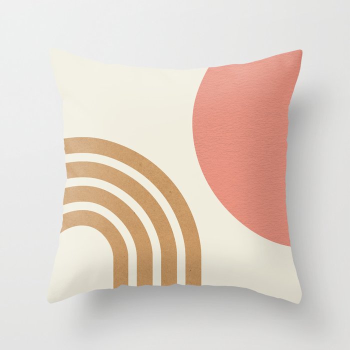 Mid Century Modern Pink Sun And Rainbow Throw Pillow