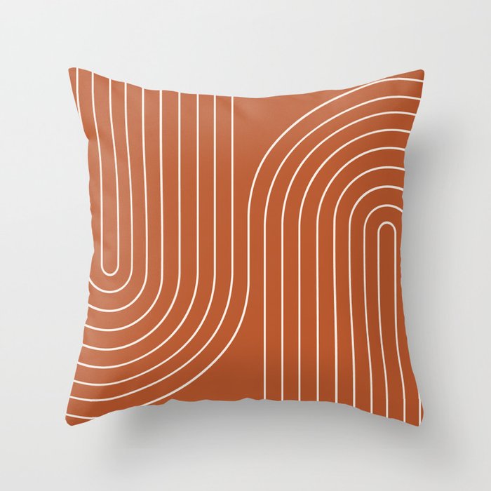 Minimal Line Curvature Ix Red Mid Century Modern Arch Abstract Throw Pillow
