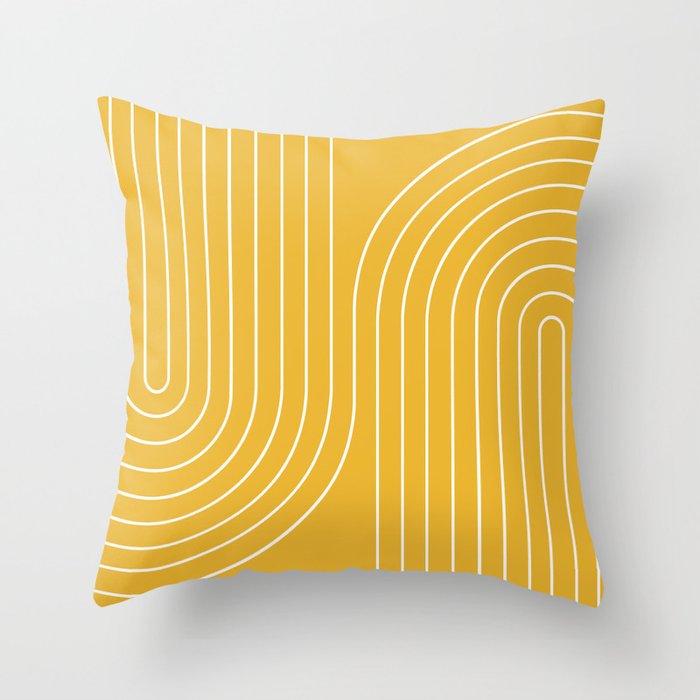Minimal Line Curvature Viii Golden Yellow Mid Century Modern Arch Abstract Throw Pillow