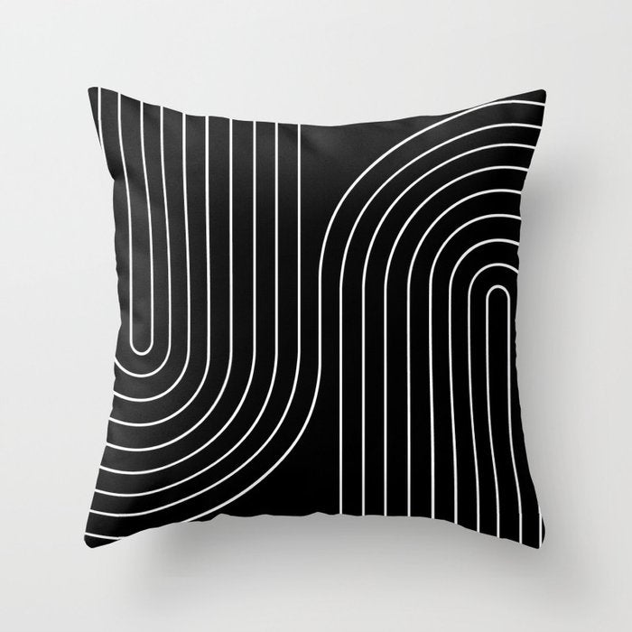 Minimal Line Curvature Ii Black And White Mid Century Modern Arch Abstract Throw Pillow