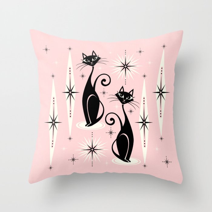 Mid Century Meow Retro Atomic Cats ©Studioxtine Throw Pillow