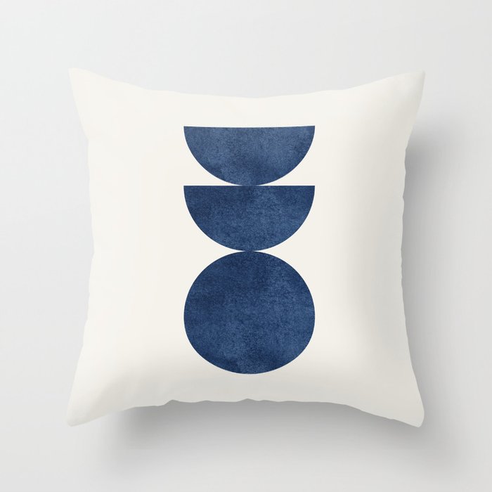 Woodblock Navy Blue Mid Century Modern Throw Pillow