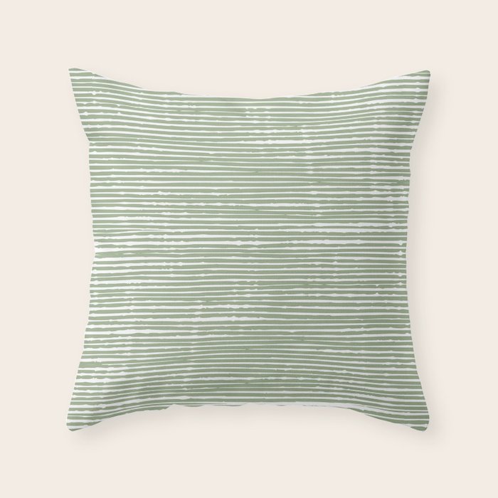 Abstract Stripes, Sage Green, Boho Wall Art Throw Pillow