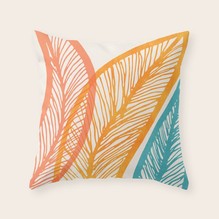 Colorful Tropical Flora - Retro Palette Throw Pillow