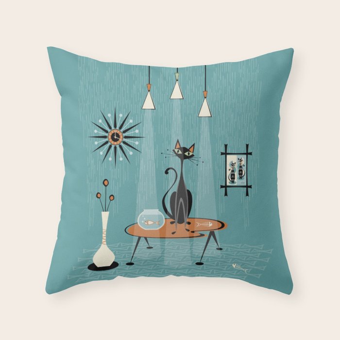 Mid Century Mishchief/ Cat Red Handed I Throw Pillow