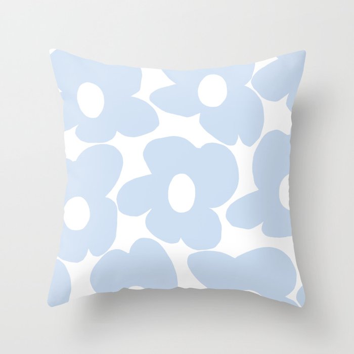 Large Baby Blue Retro Flowers White Background #Decor #Homestorie #Buyart Throw Pillow