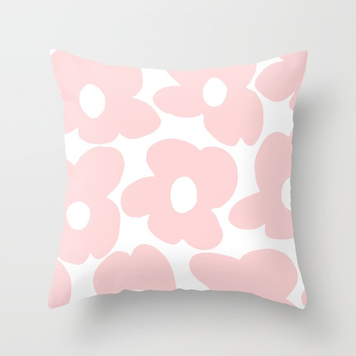 Large Baby Pink Retro Flowers On White Background #Decor #Homestorie #Buyart Throw Pillow