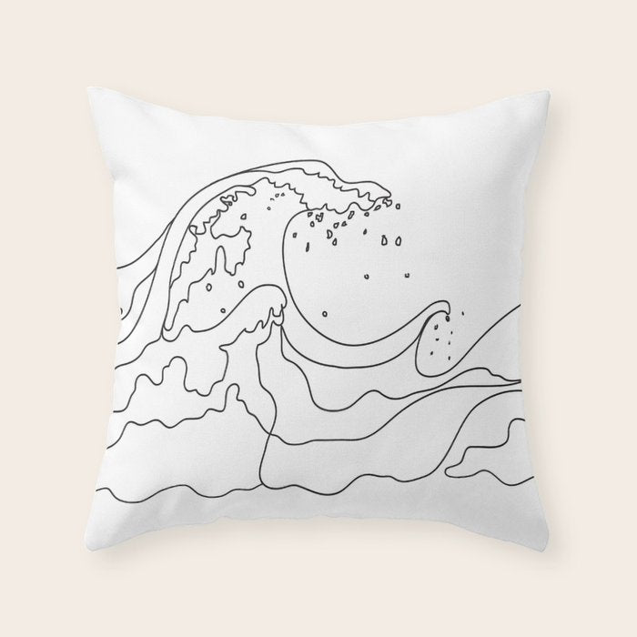 Minimal Line Art Ocean Waves Throw Pillow