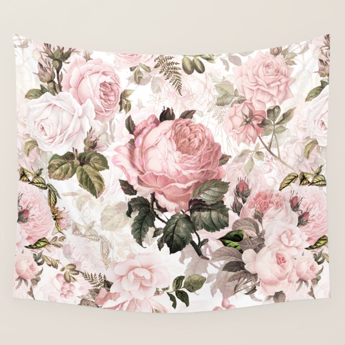 Vintage & Shabby Chic - Sepia Pink Roses Wall Tapestry
