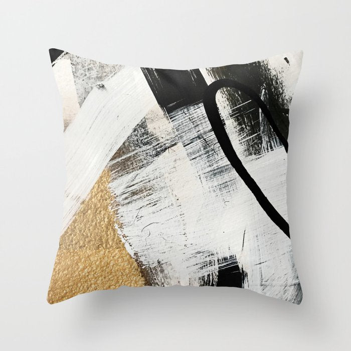 Armor [9]: A Minimal Abstract Piece In Black White And Gold By Alyssa Hamilton Art Throw Pillow