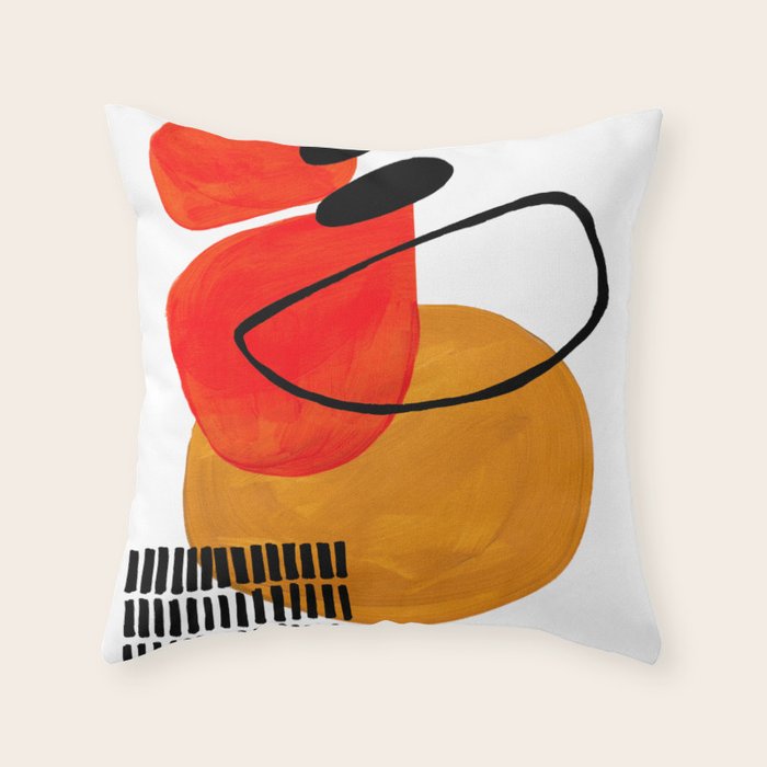 Mid Century Modern Abstract Vintage Pop Art Space Age Pattern Orange Yellow Black Orbit Accent Throw Pillow
