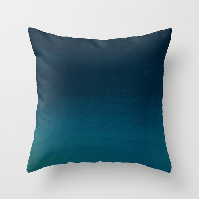 Navy Blue Teal Hand Painted Watercolor Paint Ombre Throw Pillow