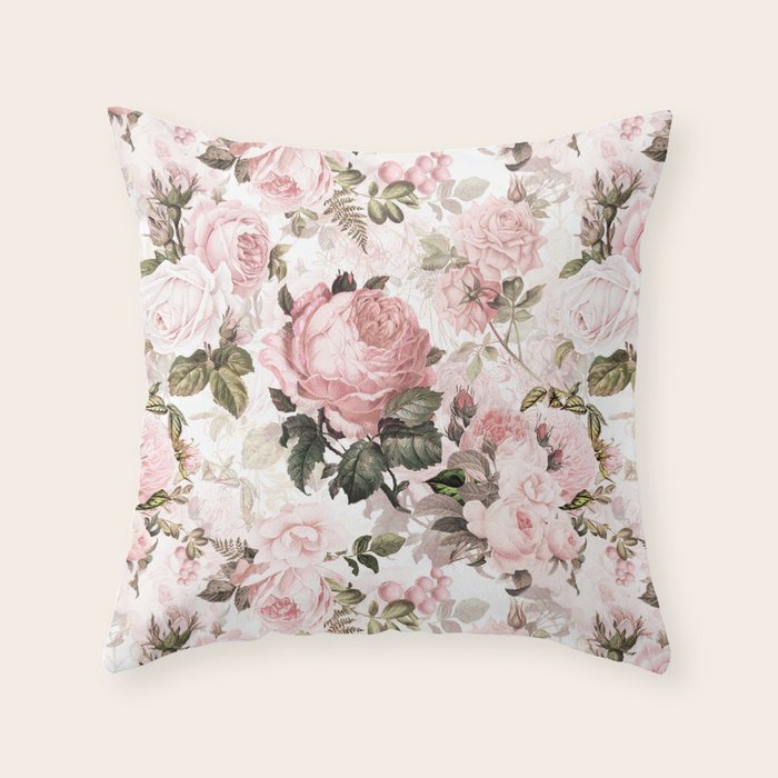 Vintage & Shabby Chic - Sepia Pink Roses Throw Pillow