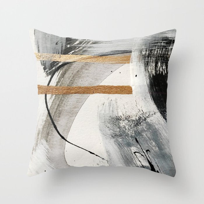Armor [7]: A Bold Minimal Abstract Mixed Media Piece In Gold, Black And White Throw Pillow