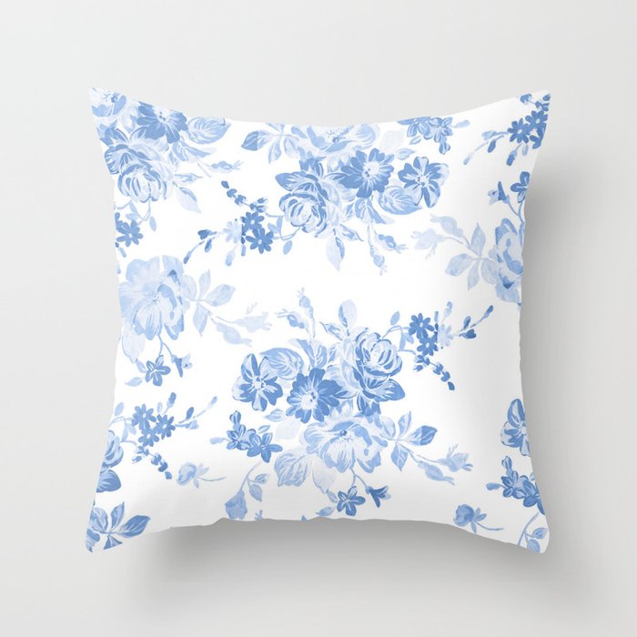Modern Navy Blue White Watercolor Elegant Floral Throw Pillow