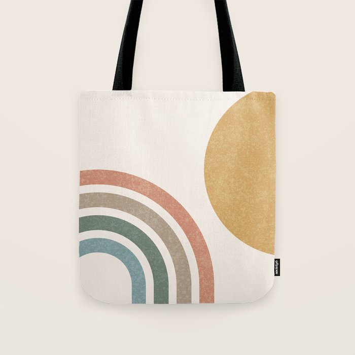 Mid Century Colorful Sun And Rainbow Tote Bag