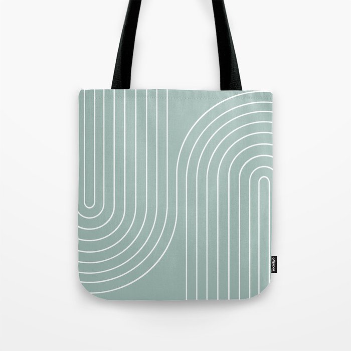 Minimal Line Curvature Vii Sage Green Mid Century Modern Arch Abstract Tote Bag