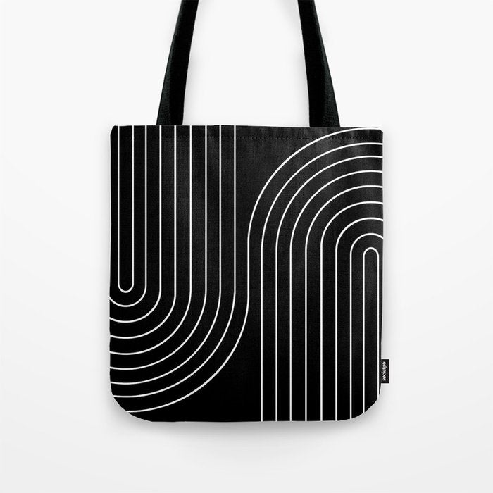 Minimal Line Curvature Ii Black And White Mid Century Modern Arch Abstract Tote Bag