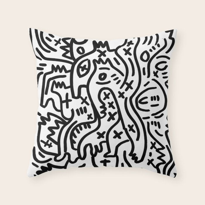 Graffiti Street Art Black And White Throw Pillow