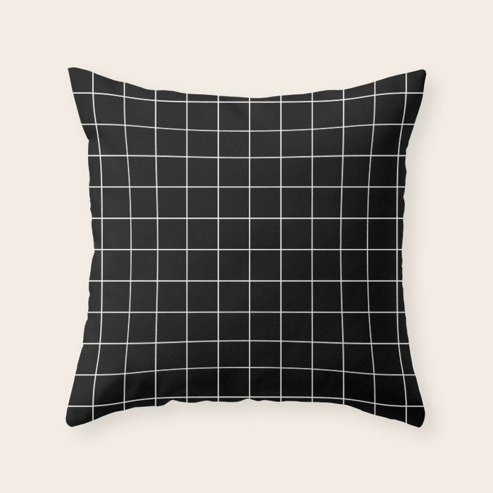 Grid Pattern Line Stripe Black And White Minimalist Geometric Stripes Lines Drawing Throw Pillow