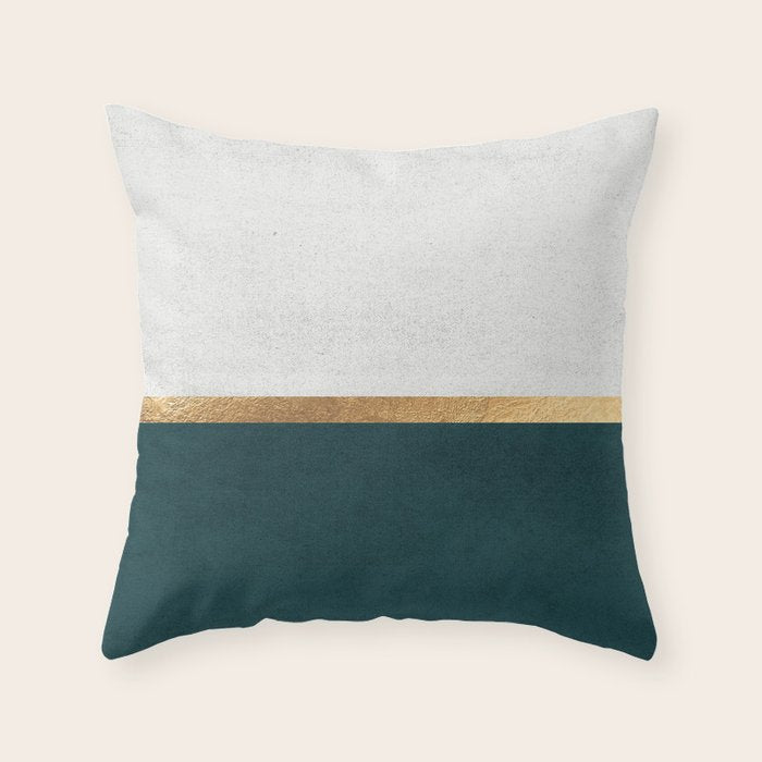 Deep Green, Gold And White Color Block Throw Pillow